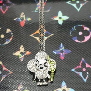 Metal Camellia Flower Lucky Clover Crystals Pendant Necklace Women Jewelry Gift